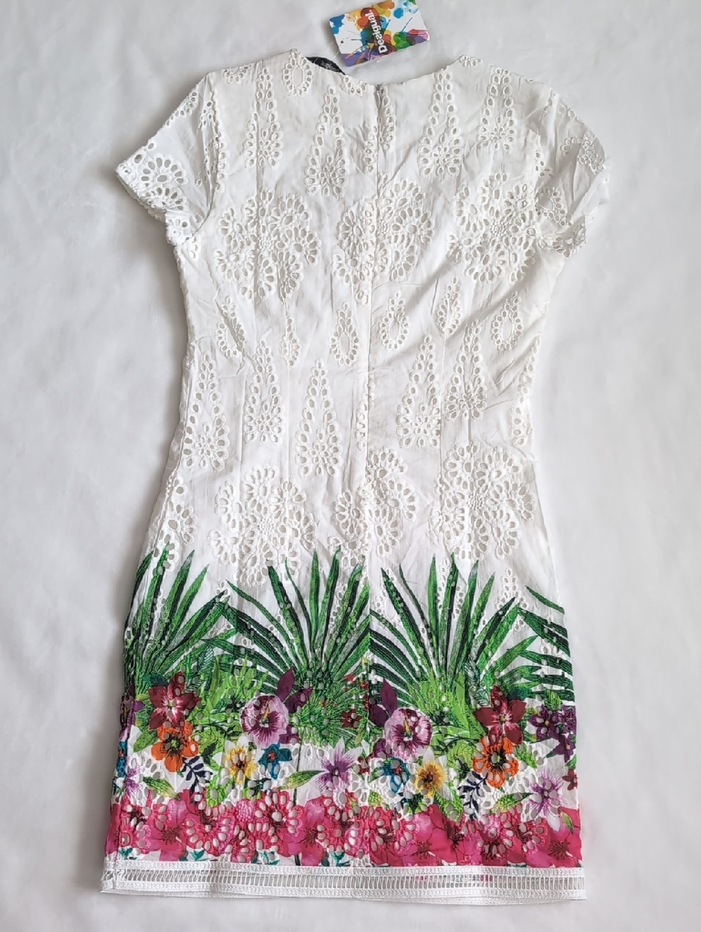 Desigual Floral Vest DENVER Eyelet Dress with Tropical Floral Design 🌴 Size 2 - Picture 6 of 16